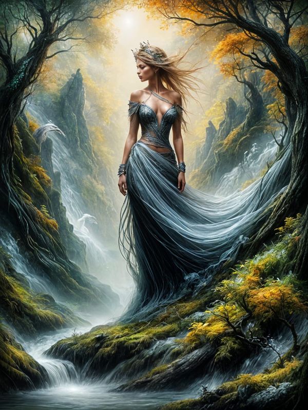 Spirit of Nature - A Young Forest Princess with long Black Hair sitting in a dark Forest 004 - Upscaled.jpg