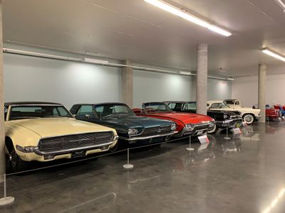 Left to right, Ford Thunderbirds from the late 1960s, mid-1960s, early 1960s and late 1950s. (5392)