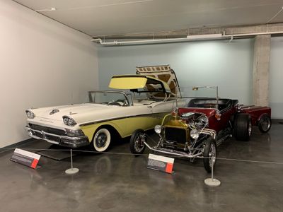 Left to right, 1958 Ford Fairlane with retractable hardtop and 1923 Ford T-bucket hot rod (5395)