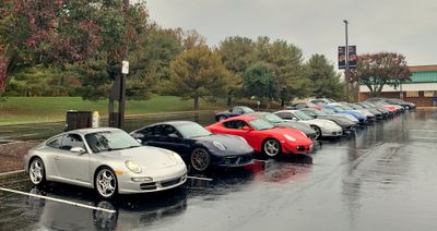 TOUR #7: Middletown, MD, starting point, PCA Chesapeake West Virginia Fall Colors Tour, Oct. 29, 2023. Some of 31 cars. (9737)