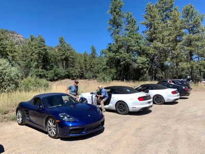 Just outside of Durango, CO. Hank brought one of his four Porsches, a Gentian Blue 2021 718 Boxster S (982). (8848)