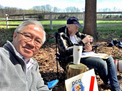 Bob, right, and I wait for the rallyists to return. (2039)