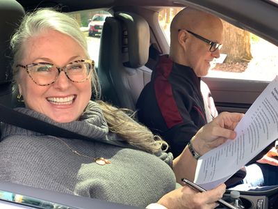 Michelle and Dan get ready in their Porsche Taycan 4S. (2019)