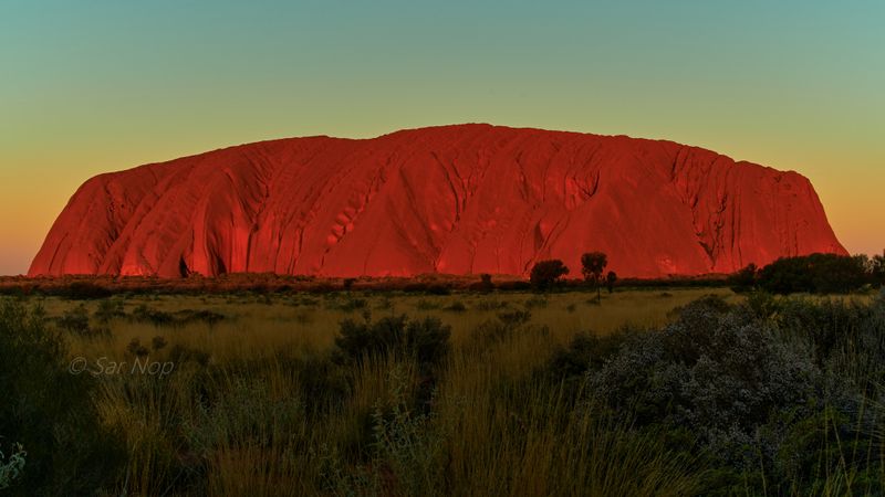 Sunset colour change on Uluru