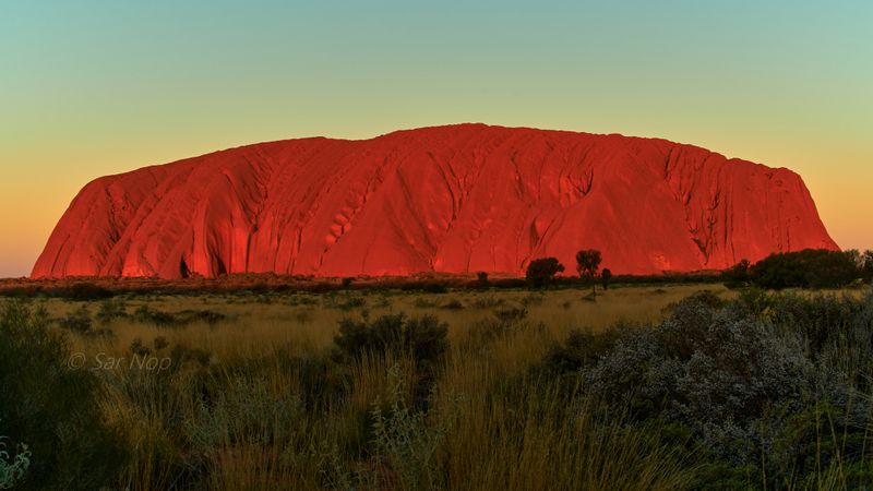 Sunset colour change on Uluru