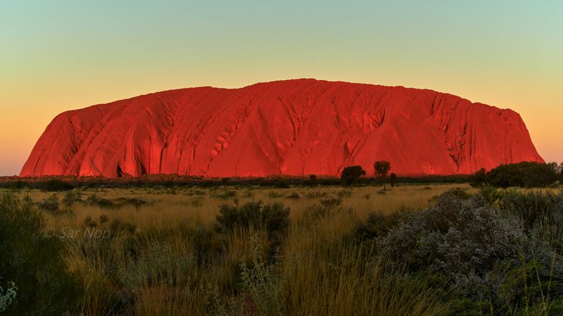 Sunset colour change on Uluru