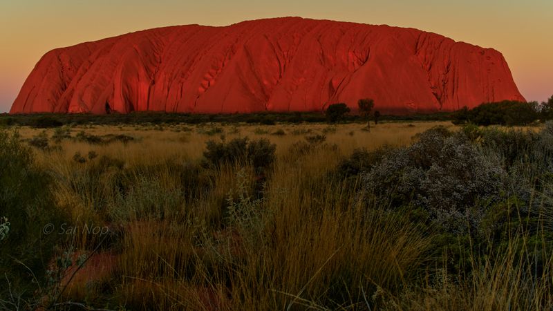 Sunset colour change on Uluru