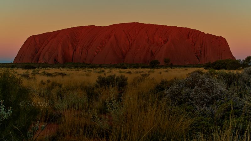 Sunset colour change on Uluru