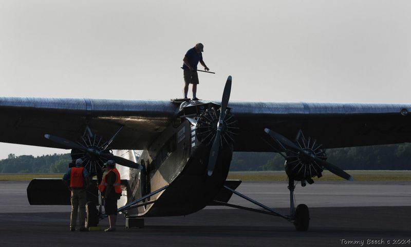 1928 Ford Trimotor 5-AT-B ~ Checking fuel level with dipstick