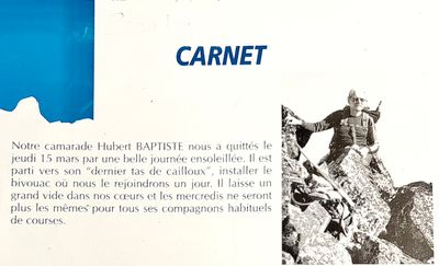 Hubert Baptiste s’est tué en montagne le 15 mars 2001
