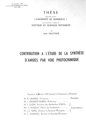 30 juin 1972 Thèse à Bordeaux