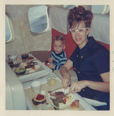 My Mom and I flying to Disneyland in 1970.