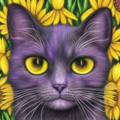 Purple Cats w Sunflowers