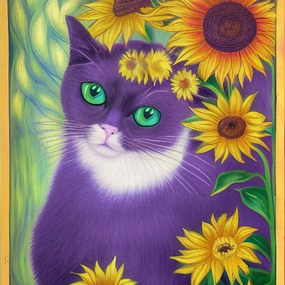 Purple Cats w Sunflowers