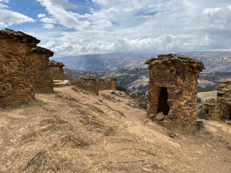 Chullpa de Ninamarca funerary tombs on the mountain top. The wind and birds carried the person's soul to the next life.