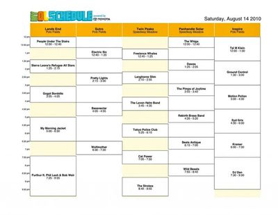 2010-08-14 Outside Lands Schedule for Saturday
