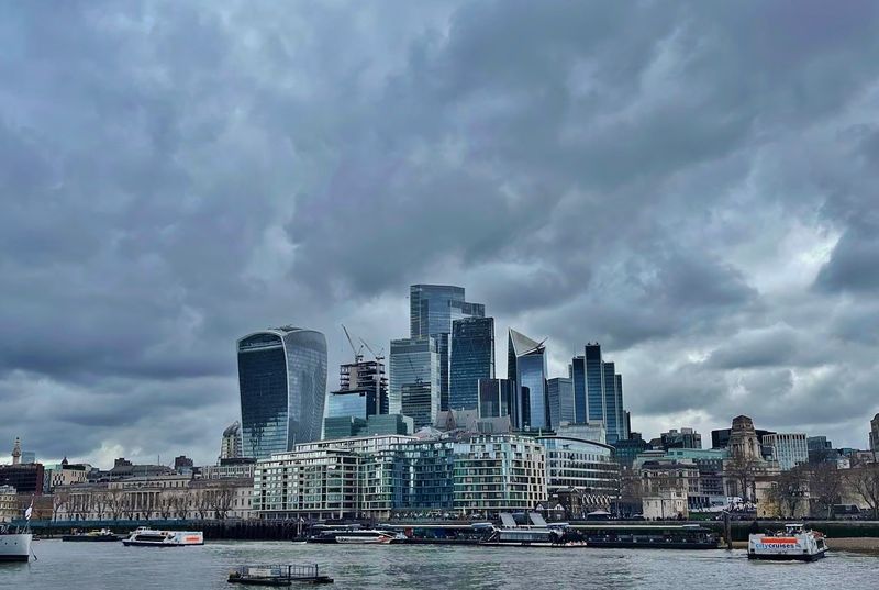 View of central London city at river Thames.