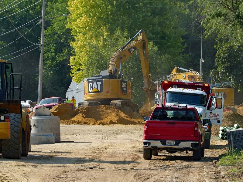 Trenching across the highway