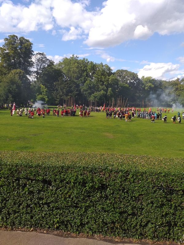 Musket volleys are exchanged