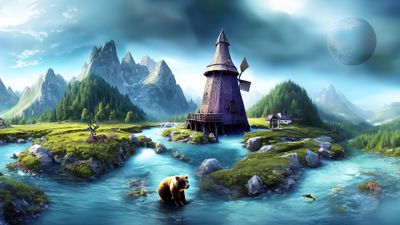 Windmill with Bear fishing