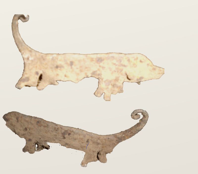 Object Figure 5 13_Two Metal Sculptures of two Chameleons coloured differently and depicted as foraging.jpg