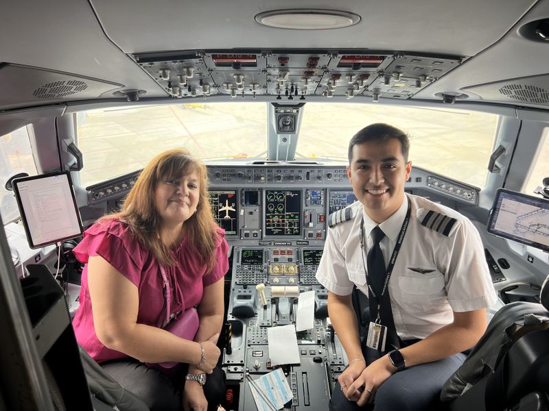 Mother and Son in cockpit