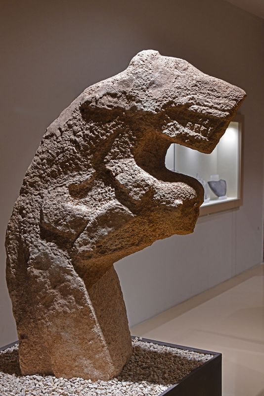 Urfa museum Karahantepe Human statue with leopard on back Neolithic Age in 2024 7377.jpg
