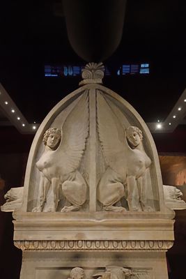 Istanbul Archaeological Museum Lycian sarcophagus pediment over the centaurs fighting over a deer 2960.jpg