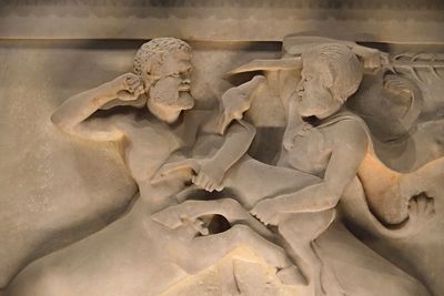 Istanbul Archaeological Museum Lycian sarcophagus Short side with Two centaurs fighting over a deer 4006.jpg