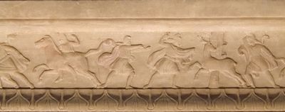 Istanbul Archaeological Museum Sarcophagus of the mourning women border with hunt on one long side 4068b.jpg