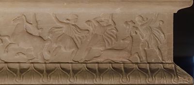 Istanbul Archaeological Museum Sarcophagus of the mourning women border with hunt on one long side 4071b.jpg