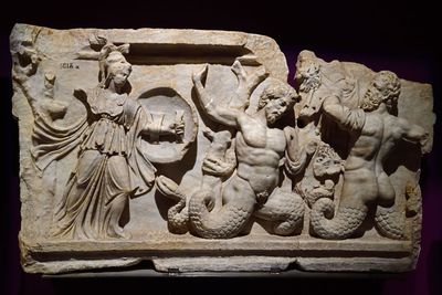 Istanbul Archaeology Museum Gigantomachy (between Gods and Giants) 2nd C CE Aphrodisias 4337.jpg