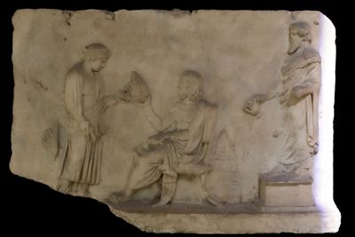 Istanbul Archaeology Museum Relief in honour of the tragic writer Euripides, 1st century BC  1st C CE 3690.jpg