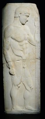 Istanbul Arch. Mus. Funerary steles of Doryphoros 480-450 Nisyros Island (Greece) 3598b.jpg
