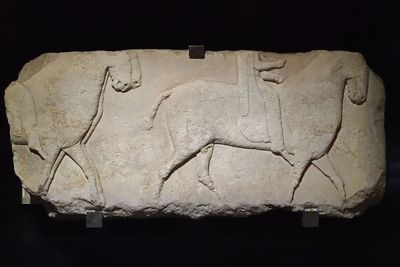 Istanbul Archaeology Museum men riding horses 1st quarter 5th C BCE Dascyleum 3579.jpg