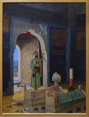 Istanbul Museum of Painting and Sculpture, Dervish in the childrens tomb 1908, Osman Hamdi Bey 1842-1910 4424.jpg