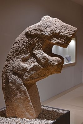 Urfa museum Karahantepe Human statue with leopard on back Neolithic Age in 2024 7377.jpg