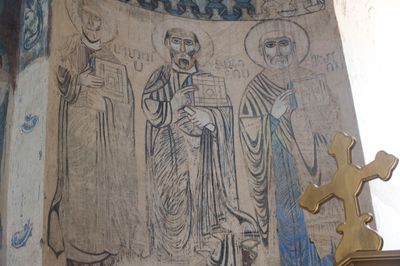 Akdamar Church fresco Scene with Saints on left round wall at altar 4199.jpg