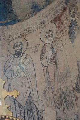 Akdamar Church fresco Scene with Saints on right round wall at altar 201.jpg