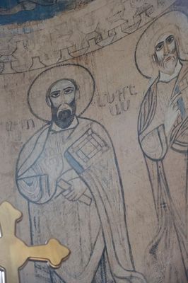Akdamar Church fresco Scene with Saints on right round wall at altar 4202.jpg