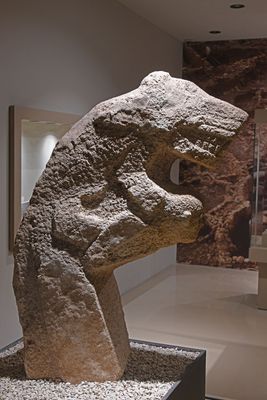 Urfa museum Karahantepe Human statue with leopard on back Neolithic Age in 2025 9264.jpg