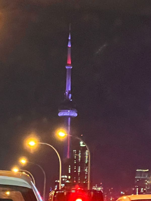 The CN Tower on our way into Toronto last evening (Dec 12, 2023).