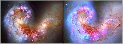 Antennae Galaxies - interacting galaxies in Corvus