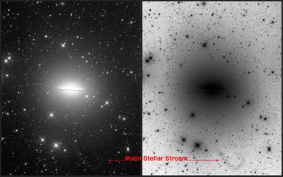 Enormous galaxy halo and faint stellar stream