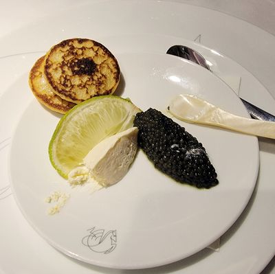 French caviar with vodka and lime whipped cream