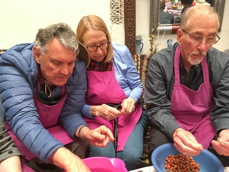 John, Judy and Rob skinning more almonds - Moroc-i0439