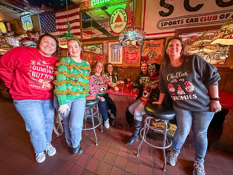 12 06 Convening at Nick's after their ugly sweater event i2108