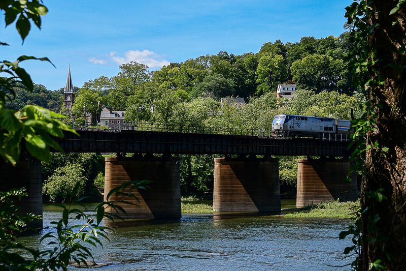 09 03 AmTrak train crossing the Potomac River at Harper's Ferry 9390