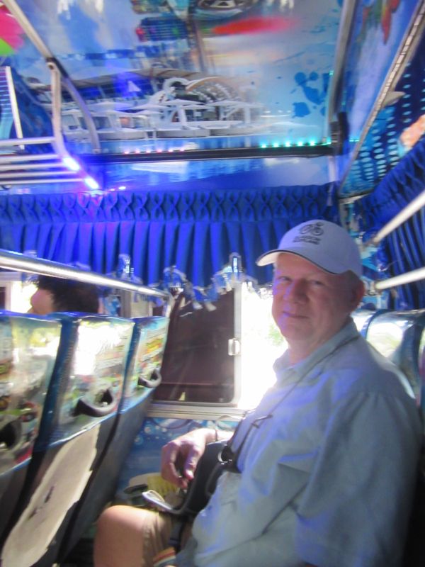 Colourful, entertaining inside of the bus