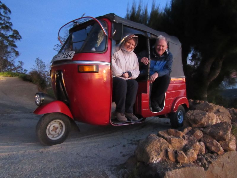 It was cold and windy, so we huddled in the tuk tuk